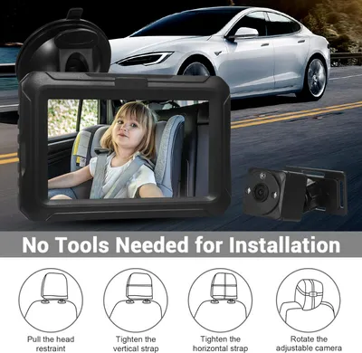 Obrázok produktu pre Detské autozrkadlo, 4,3-palcový HD 1080P monitor s kamerou pre detskú autosedačku, zadné sedadlo smerujúce dozadu, široký, jasný výhľad pre deti a domáce zvieratá