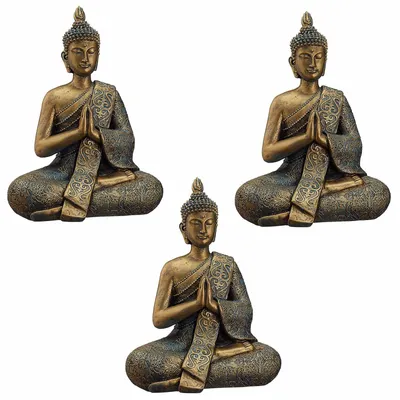 Produktbild von 3x Sitzender Buddha Massiv 2,5 kg Höhe 30 cm Buddha Deko Figur Wetterfest Haus Garten Terrasse Budda Statue