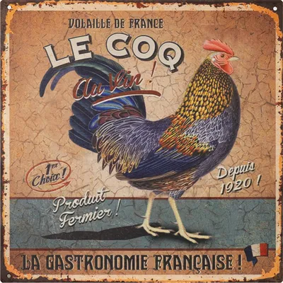 Image de Moritz Plaque en métal 30 x 30 cm Le Coq La Gastronomie Française  Déco Plaque métal rétro Vintage Retro Proverbes rigolos