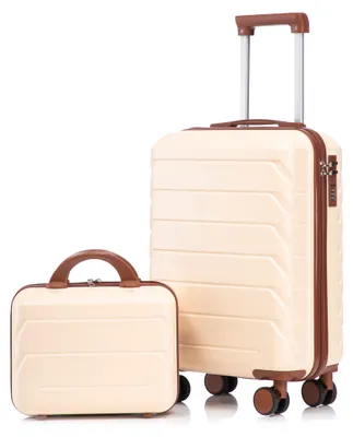 Immagine prodotto di Set da valigia in ABS composto da due valigie, una da 14" e una da 19", con lucchetto numerico, e una trousse da toilette da 14" (beige)