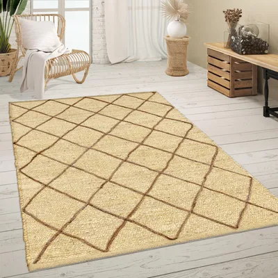 Immagine prodotto di Tappeto Soggiorno Juta Fibra Naturale Fatto a mano Moderno Scandi 3D Dimensioni 160x230 cm