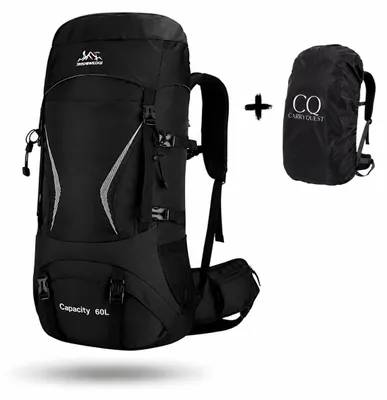 Productafbeelding van CarryQuest® - Wandelrugzak 60 liter, nylon, met regenhoes, zwart