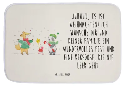 Produktbild von Mr. & Mrs. Panda Badezimmerteppich Winter Weihnachtsfreude - Weiß - Geschenk, Badezimmer Matte, Badteppich, Weihnachtsbaum, Heiligabend, Badematte, Fuchs, Weihnachten