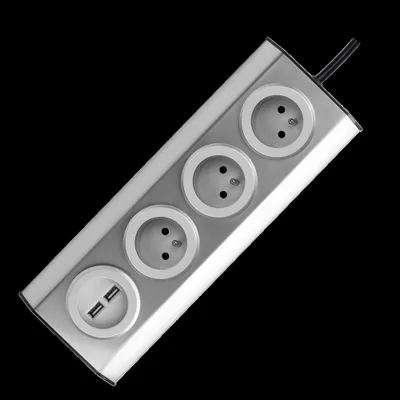 Obrázok produktu pre Kuchynská nábytková zásuvka s USB nabíjačkou, na suchý zips s 1,5 m káblom - 3x2P+Z, 2xUSB, INOX s 1,5 m káblom.
