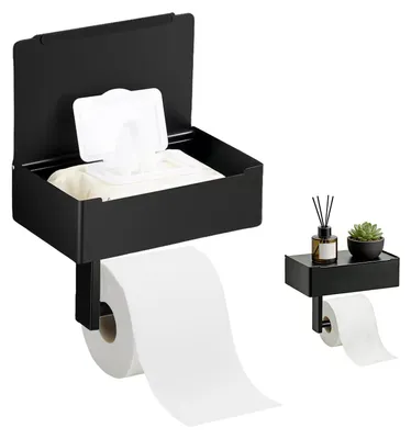 Productafbeelding van Toiletpapierhouder van RVS, Zelfklevend of Wandmontage, Zwart