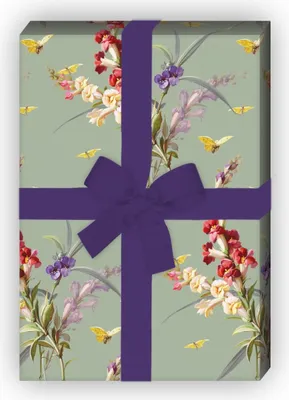 Produktbild von Löwenmäulchen Geschenkpapier mit Schmetterlingen auf grün - G7729, 32 x 48cm
