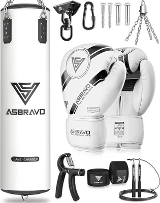 Produktbild von Boxsack für Erwachsene, 4ft Polyurethanschweren Boxsack Set 12OZ Handschuhe für MMA Muay Thai Kickboxen Training Home Gym, Kampfsport (ungefüllt)