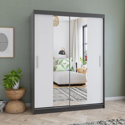 Schwebetürenschrank Kleiderschrank Schrank 150cm Schwarz/Weiß mit zwei Spiegeln Vista 01
