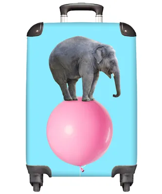 Obrázek produktu pro NoBoringSuitcases.com® Kufry Příruční kufr na kolečkách Malý cestovní kufr na 4 kolečkách - Slon - Balón - Modrý - Cirkus - Příruční velikost < 55x40x23 cm a 55x40x20 cm - Foto kufr - Příruční kufr - Palubní zavazadlo - Dětský kufr - Dětský vozík. Cestovní kufr na 4 kolečkách.