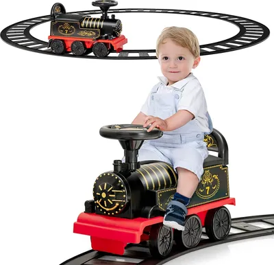 Produktbild von Elektro Zug zum Aufsitzen mit Gleis, 6V Kinder Elektroauto mit Musik & Licht, Kinderauto mit Stauraum, für Kinder ab 3 Jahren, Belastbar bis 25 kg (Schwarz)