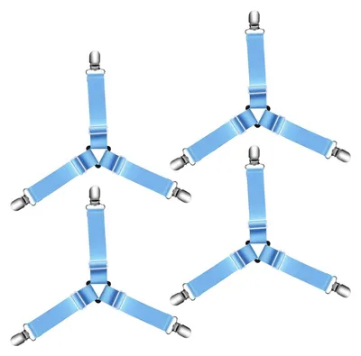 Produktbild von 4 Stück Verstellbare Bettlakenspanner, elastische Spanngurte mit Metallclips, Bettlaken Clips für Matratze, Bügelbrett & Sofa