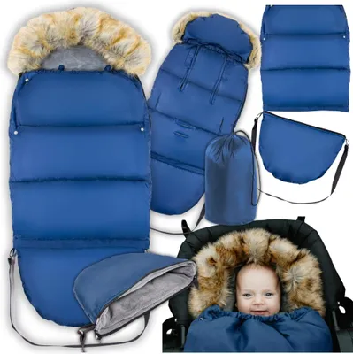 Immagine prodotto di Set sacco a pelo per carrozzina, seggiolino, slitta, inverno, sacco blu navy + copertina