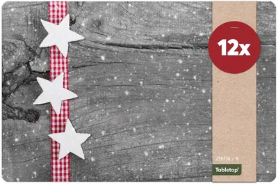 Produktbild von Abwaschbare Tischsets 12er Set Weihnachten Sterne & Holz-Optik