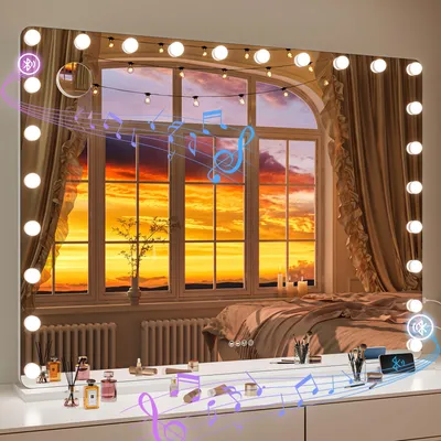 LED-Make-up-Spiegel 119,4x88,9 cm, Bluetooth, 3 Farbmodi, Vergrößerung