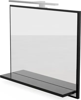 Produktbild von Badspiegel mit Beleuchtung Schwarz H:50 x B:60 cm - Bathroom Mirror IP44 - Badezimmer Spiegel Rechteckig mit Ablage und LED 4000K - Wandspiegel mit Regal