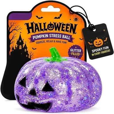 Produktbild von Stressbälle in Form von Kürbissen, Geistern und gedämpften Brötchen im Halloween-Design aus weichem Gummi, die helfen, Ängste abzubauen