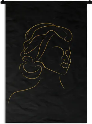 Produktbild von MuchoWow® Wandteppich Wandbehang Frau - Schwarz - Gold - Strichzeichnung 90x135 cm Tapisserie Dekoration Wandtuch - Baumwolle - Wandskulptur