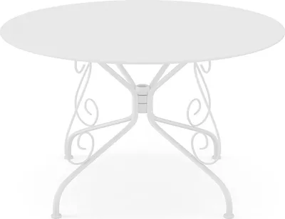 Produktbild von Gartentisch aus Metall mit einem Durchmesser von 120 cm und Schmiedeeisen-Optik – Weiß – GUERMANTES von MYLIA