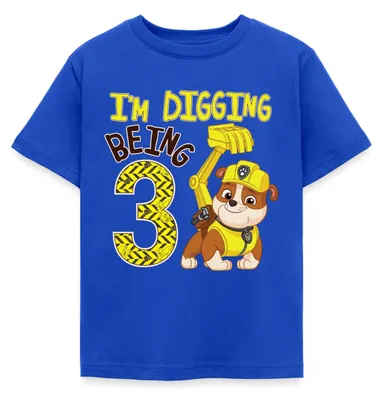 Produktbild von Spreadshirt Paw Patrol Geschenk 3 Jahre Geburtstag Rubble Kinder T-Shirt, 110/116 (5-6 Jahre), Royalblau