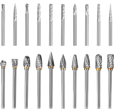 Immagine prodotto di Set di 20 punte fresatrici in metallo duro, con due taglienti, realizzate in carburo di tungsteno, con gambo da 3 mm