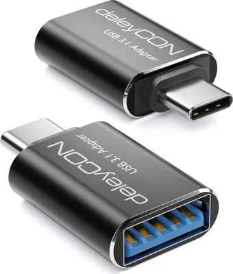 Produktbild von deleyCON 2 Stück USB auf USB C OTG Adapter - USB 3.1 mit 5 Gbit/s - Aluminium - für Apple Samsung Google Huawei Xiaomi Smartphone Tablet PC Computer Laptop Notebook Schwarz