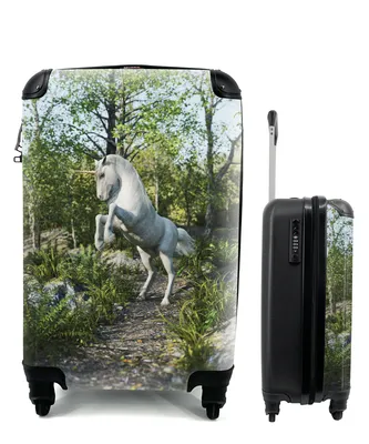 Obrázok produktu pre Kufrík Ručná batožina na kolieskach Malý cestovný kufor so 4 kolieskami Jednorožec v lese - Veľkosť kabíny < 55x40x23 cm & 55x40x20 cm - Foto kufor -