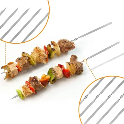 Produktbild von Packung mit 20 Edelstahlspießen für Grill, 30 cm Edelstahlspieße, Grillspieße, Wiederverwendbare Grillspieße, für Fleischpasteten im Freien