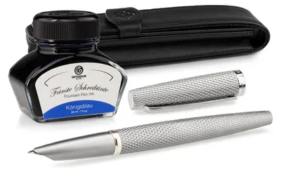 Obrázok produktu pre Plniace pero Diplomat Viper strieborné s koženým puzdrom a atramentom, hrúbka F/M