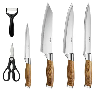 6-tlg. Küchenmesser-Set, rostfreier Stahl, Kochmesser, Schälmesser, Schere