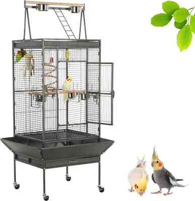 Produktbild von Yaheetech Vogelbauer Vogelkäfig auf Rollen 81 x 76 x 174 cm, Zimmervoliere mit 4 Futternäpfen & 2 Holzsitzstangen, für Papageien Wellensittich