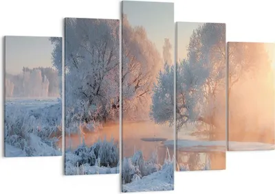 Produktbild von Bild auf Leinwand - Leinwandbild - Winter Schnee Fluss - 150x100cm - Wand Bild - Wanddeko - Leinwanddruck - Bilder - Kunstdruck - Wanddekoration - Leinwand bilder - Wandkunst - EA150x100-4108