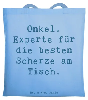 Produktbild von Mr. & Mrs. Panda festivaltasche Spruch Onkel Scherzkönig - Sky Blue - Geschenk, Freude, Einkaufstasche, Lächeln, Tote Bag, Schultasche, Familienangehöriger, Geburtstag