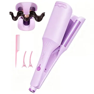 Produktbild von 3‑Barrel Haarweller, 1,25‑Zoll Haarcrimper für Damen, 32mm Welleisen mit 4 Temperaturen & Ionen-Technologie – für zu Hause & Reisen (Pink)