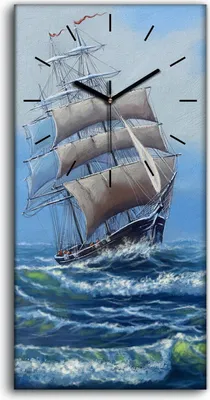 Produktbild von Wandbild Leinwand Bilder mit Uhr 30x60 Schiff Meeres Gemälde Landschafts - schwarze Hände