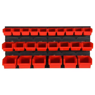 Produktbild von vidaXL 26-tlg Stapelboxen-Wandregal Rot & Schwarz 77x39cm Polypropylen