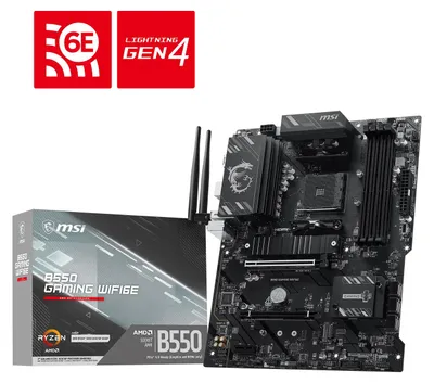Produktbild von MSI B550 GAMING WIFI6E, AMD, Sockel AM4, AMD Ryzen 5000 Series, AMD Ryzen 3000 Series, AMD Ryzen 4000 Series, Sockel AM4, DDR4-SDRAM, 128 GB