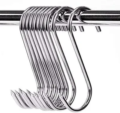 10 S-Haken aus Edelstahl, 10 cm, 4 mm, für Fleisch und Grill