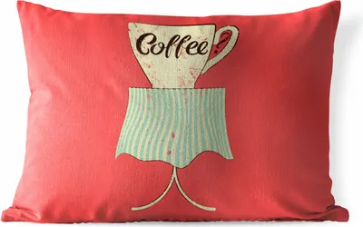 Produktbild von MuchoWow® Outdoor Kissen - Kaffee? - Sprichwörter - Kaffeetasse - Vintage - Zitate - 50x30 cm - Wetterfest - Lounge Kissen - Sofa kissen - Wohnzimmer Dekoration