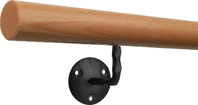 Produktbild von Modell L Handlaufhalter Antik Schwarz pulverbeschichtet gewinkelt mit Gewinde zum Eindrehen in Holzhandlauf