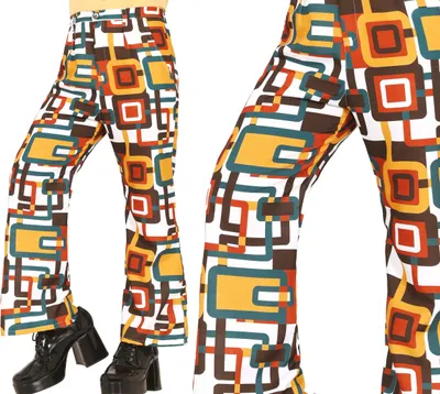 Produktbild von 70S Retro Karnevalhose Geometrisches Muster Bunt Einzigartig Party Outfit Vintage Look, Größe: 52 - 54 (L) Farbe: Mehrfarbig