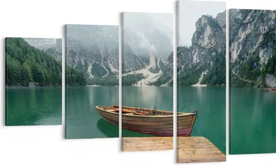 Produktbild von Bild auf Leinwand - Leinwandbild - Berge See Boot - 100x60cm - Wand Bild - Wanddeko - Wandbilder - Leinwanddruck - Bilder - Kunstdruck - Wanddekoration - Leinwand bilder - Wandkunst - EG100x60-3978