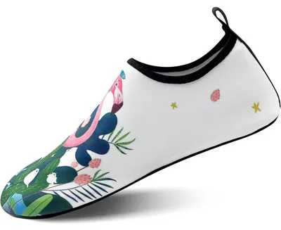 Produktbild von Wasserschuhe Badeschuhe Aquaschuhe für Damen und Herren, schnell trocknend, rutschfest, Größe 36-46, Weiß Flamingo
