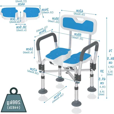 Immagine prodotto di Sedia per la doccia - Sgabello per il bagno - Doccia sicura - Apertura igienica - Regolabile in altezza - Blu e bianco
