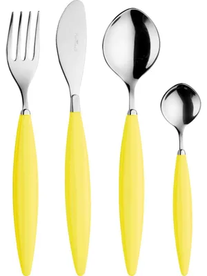 Produktbild von 24-teiliges Besteckset mit gelben Griffen