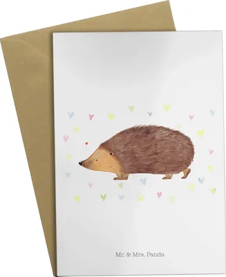 Produktbild von Mr. & Mrs. Panda babykarte Igel Herzen - Weiß - Geschenk, weihnachtskarten, Klappkarte, vatertagskarte, kommunionskarte, Grußkarten, Liebe, Herz, Lustige Sprüche, Leben