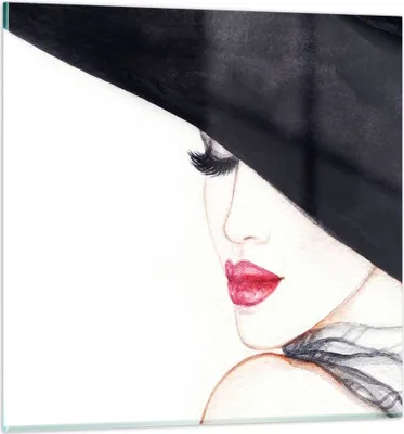 Produktbild von Bilder auf glas - Frau Lippen Hut Eleganz - 40x40cm - Glasbilder - Wandbilder - Kunstdruck - zum Aufhängen bereit - Wanddekoration aus Glas - Glas Bilder - Wandbild auf Glas - GAC40x40-2947