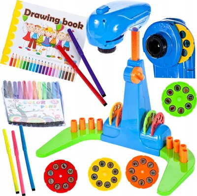 Produktbild von Malplay Kratives Spielzeug Blaues Projektor Zum Zeichnen + Zubehör 12 Flamaser 21 Dias Malen Zeihnen Zaubertafel Für Kinder Ab 3 Jahren