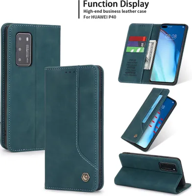 Produktbild von Huawei P40 Hülle, LaimTop Retro Kunstledertasche Schutzhülle mit Kartenfach Standfunktion für Huawei P40 Blau