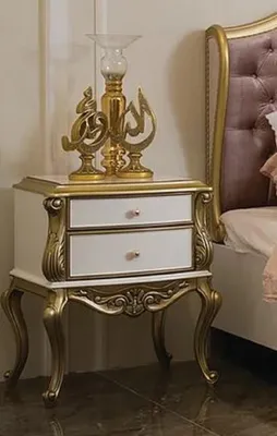 Immagine prodotto di Casa Padrino comodino barocco bianco / oro - Comodino artigianale in legno massiccio con 2 cassetti - Mobili barocchi per la camera da letto