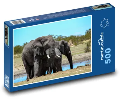 Produktbild von Puzzle 500 Elefanten an der Wasserquelle - martinpuzzle